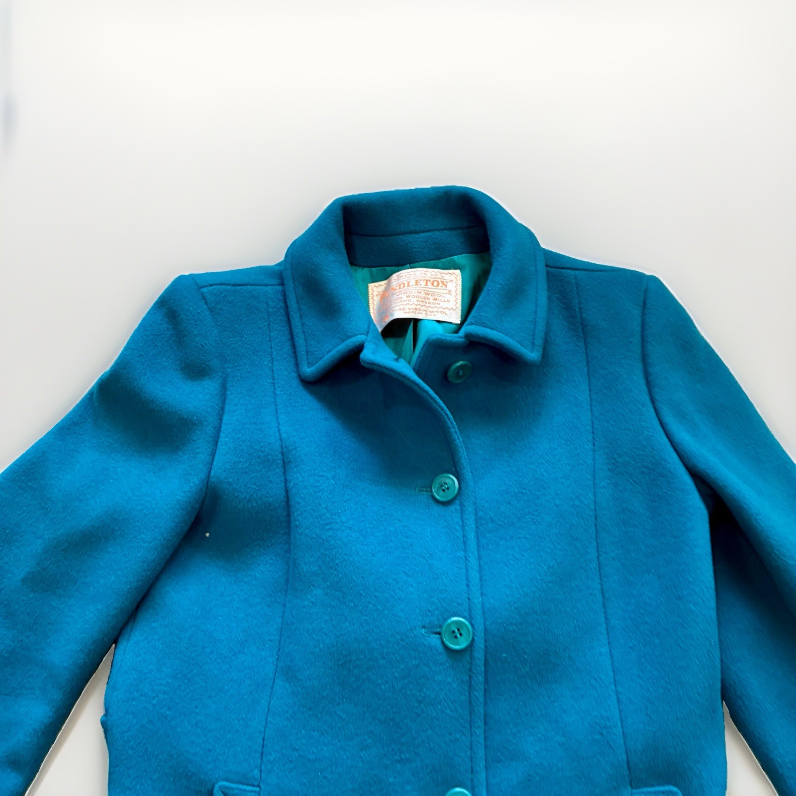 VTG 1970s Pendleton Virgin Wool Lined Teal Trench Coat Women’s Size 10 Old Money
