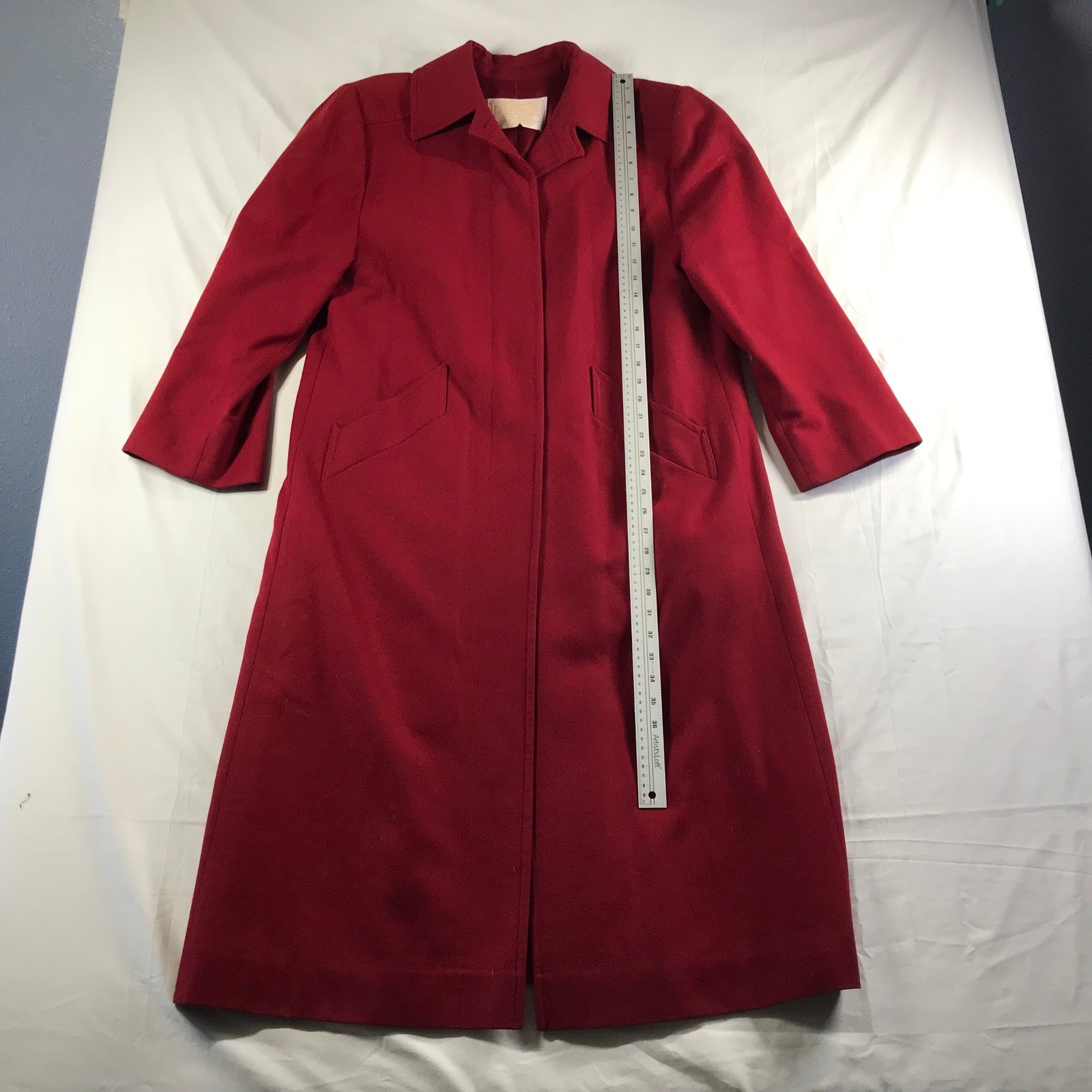 Pendleton Vintage Red Virgin Wool Overcoat Long Trench Coat Made in USA Womens