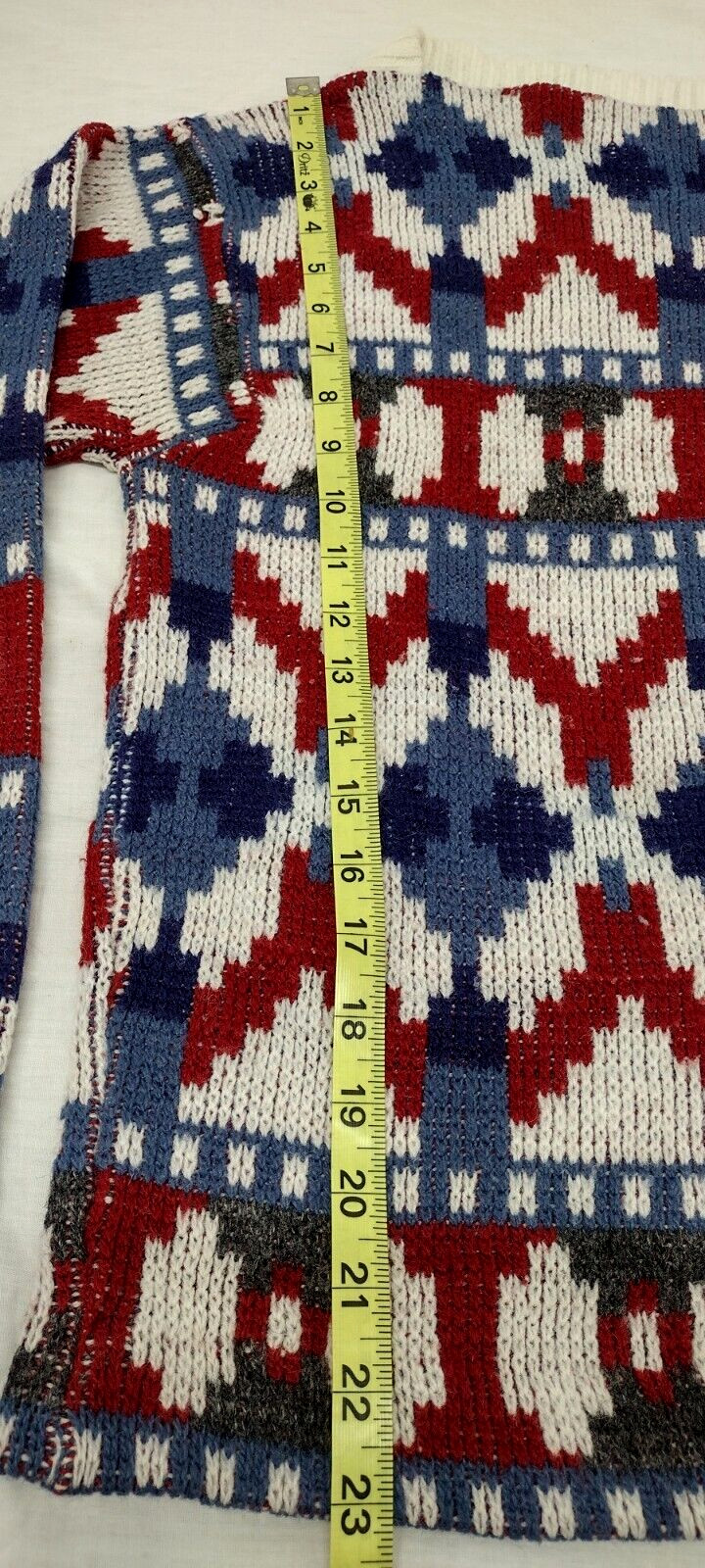 MCM Sweater Mid Century Holiday Burgundy Red White & Blues Mod Mock Neck Crew
