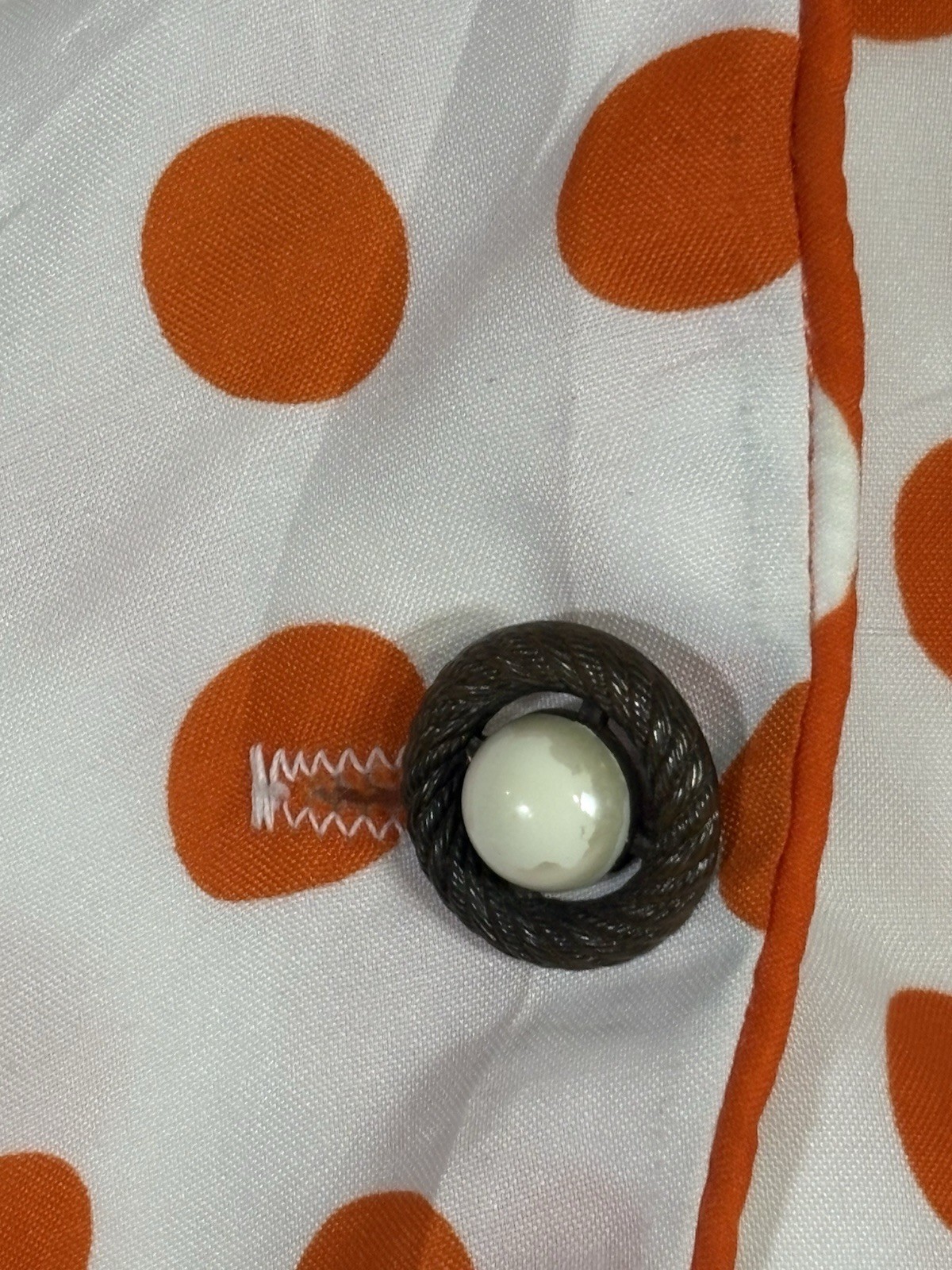 Vintage Lormar San Juan Polka Dot Blouse White Orange USA Retro Top