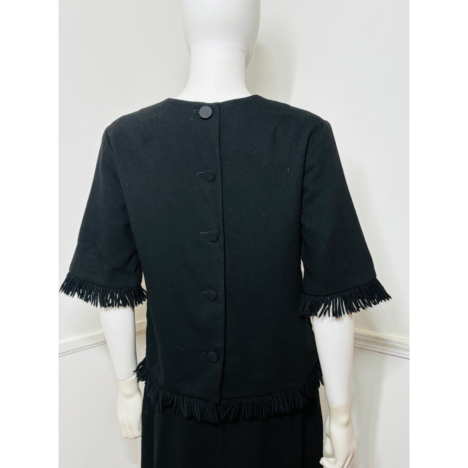 Medium 1960s Vintage Black Knit Fringed Dress by Eve Le Coq