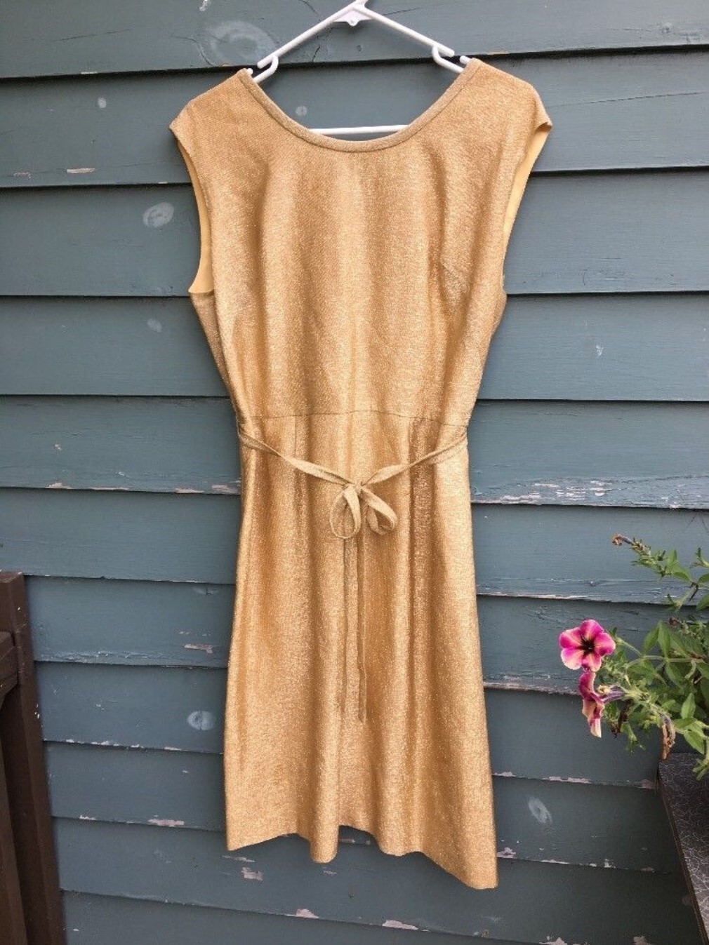 Vintage Gold Glitter Dress 2 Piece A Line TWEEN CRAFT Gold Metallic lined