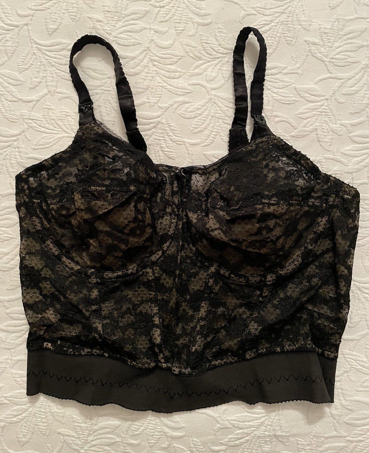 Vintage Rondeau original Lilyette bra 38 / 39 C Long line black lace Corset #679
