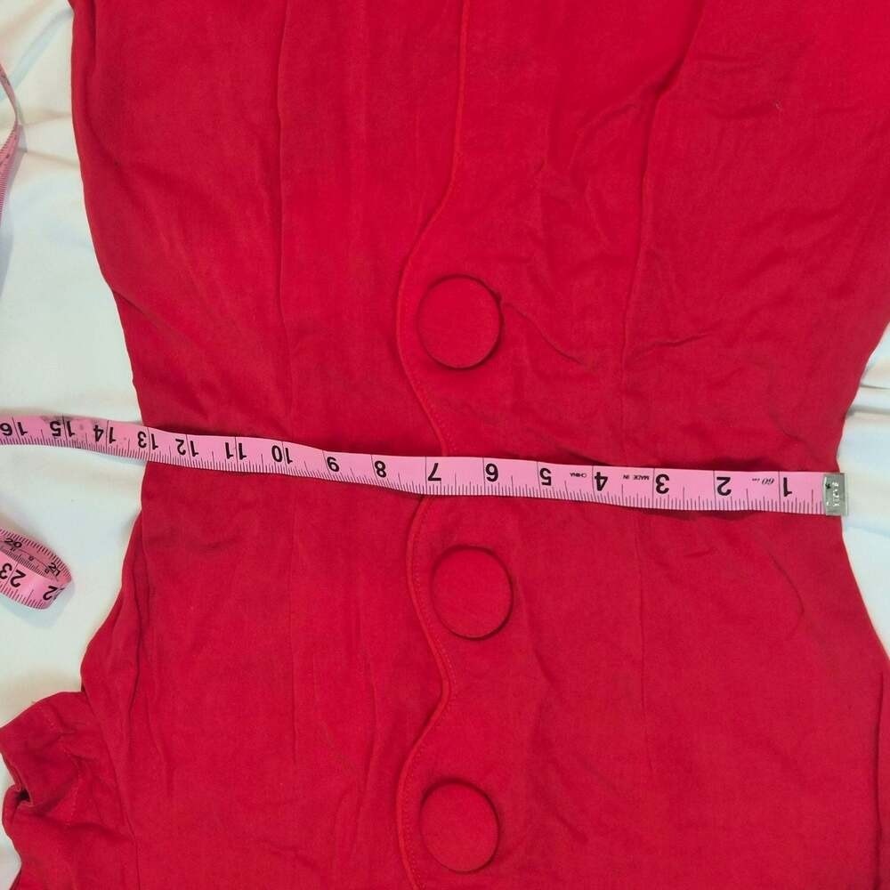 Vintage 90s La Belle Red Rayon Mini Dress Wavy Button Whimsigoth Retro Size 3/S