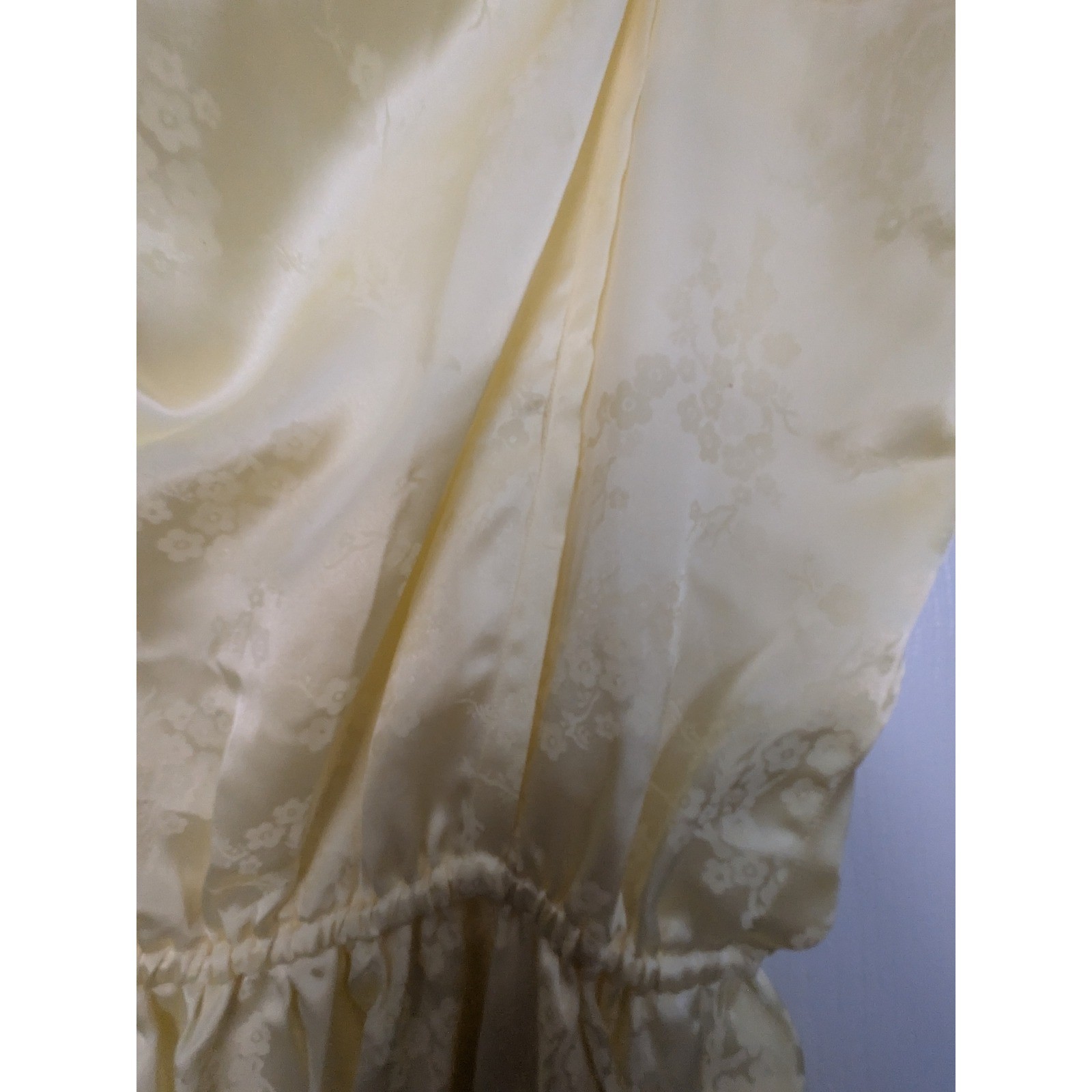 Vintage Yellow Floral Jacquard Maxi Dress Cowl Neck Elastic Waist Sleeveless M