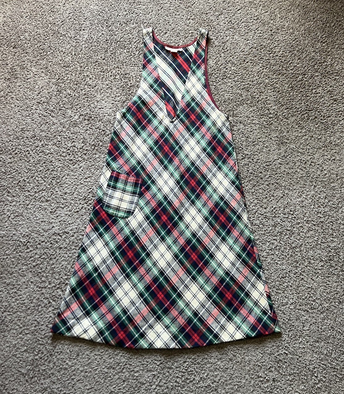 Vintage 80s Overall Maxi Dress Small Tartan Plaid Pullover Tank V-Neck Academia