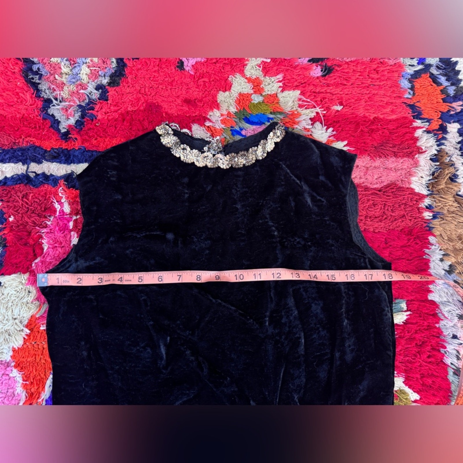 70s Vintage Black Velvet Column Dress w Side Slits and Gold Sequin Details Sz M