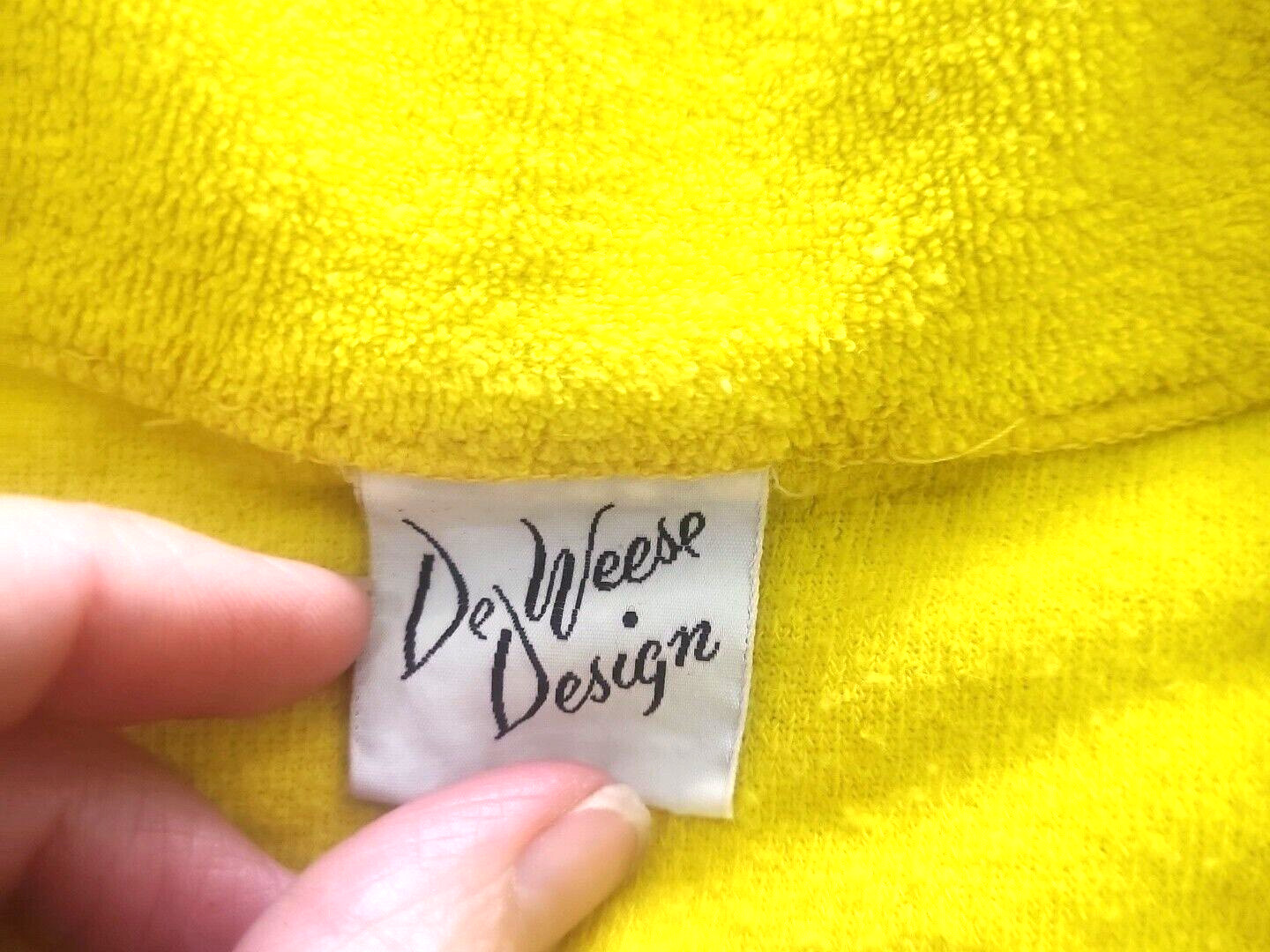 VTG 60s 70s Terry Cloth DeWeese Design Swim Coverup Dress Zip Size L Yellow Mod