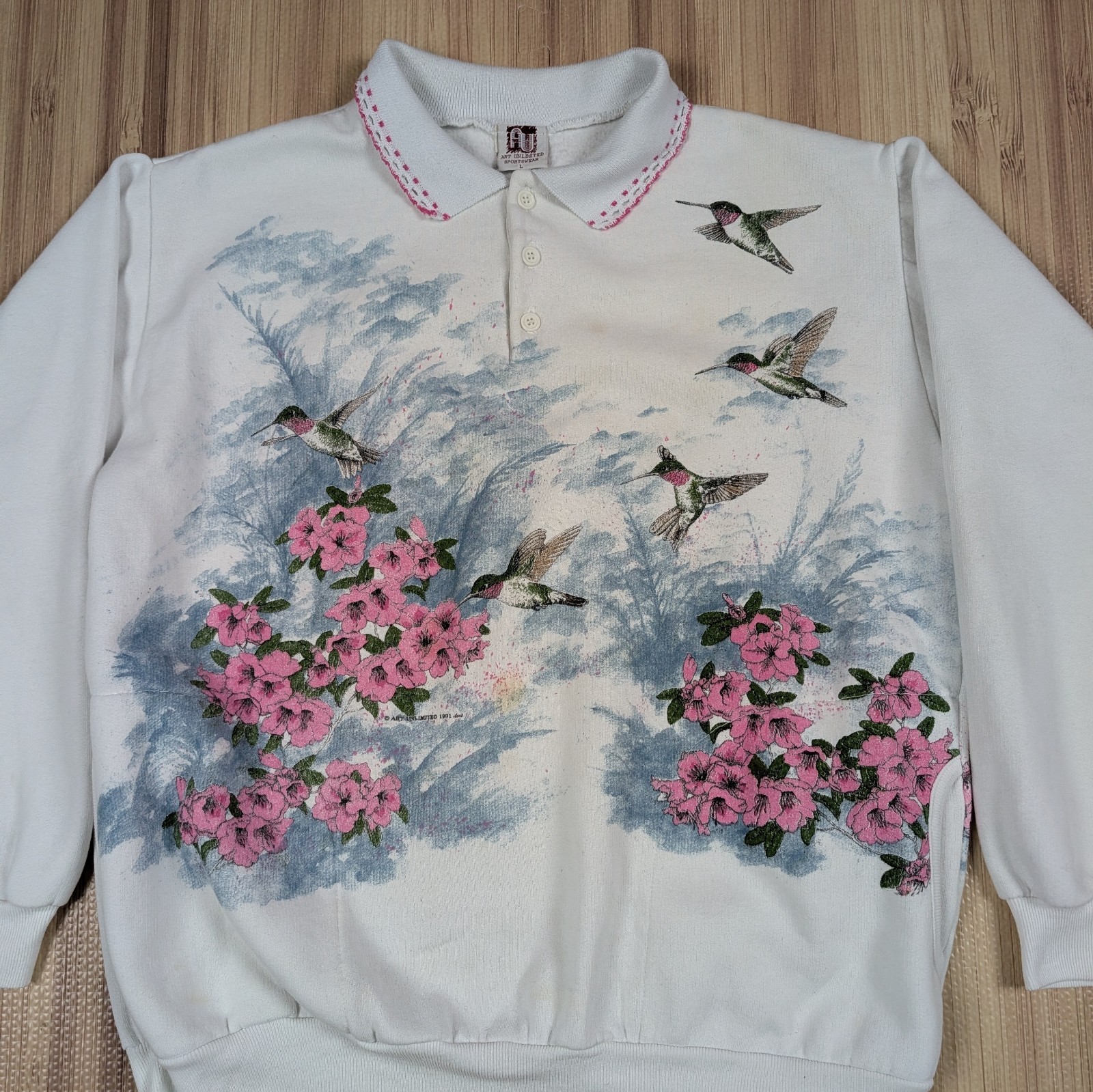 Vintage 90s Art Unlimited Hummingbird Sweatshirt Womens Size M/L Cute Cottage