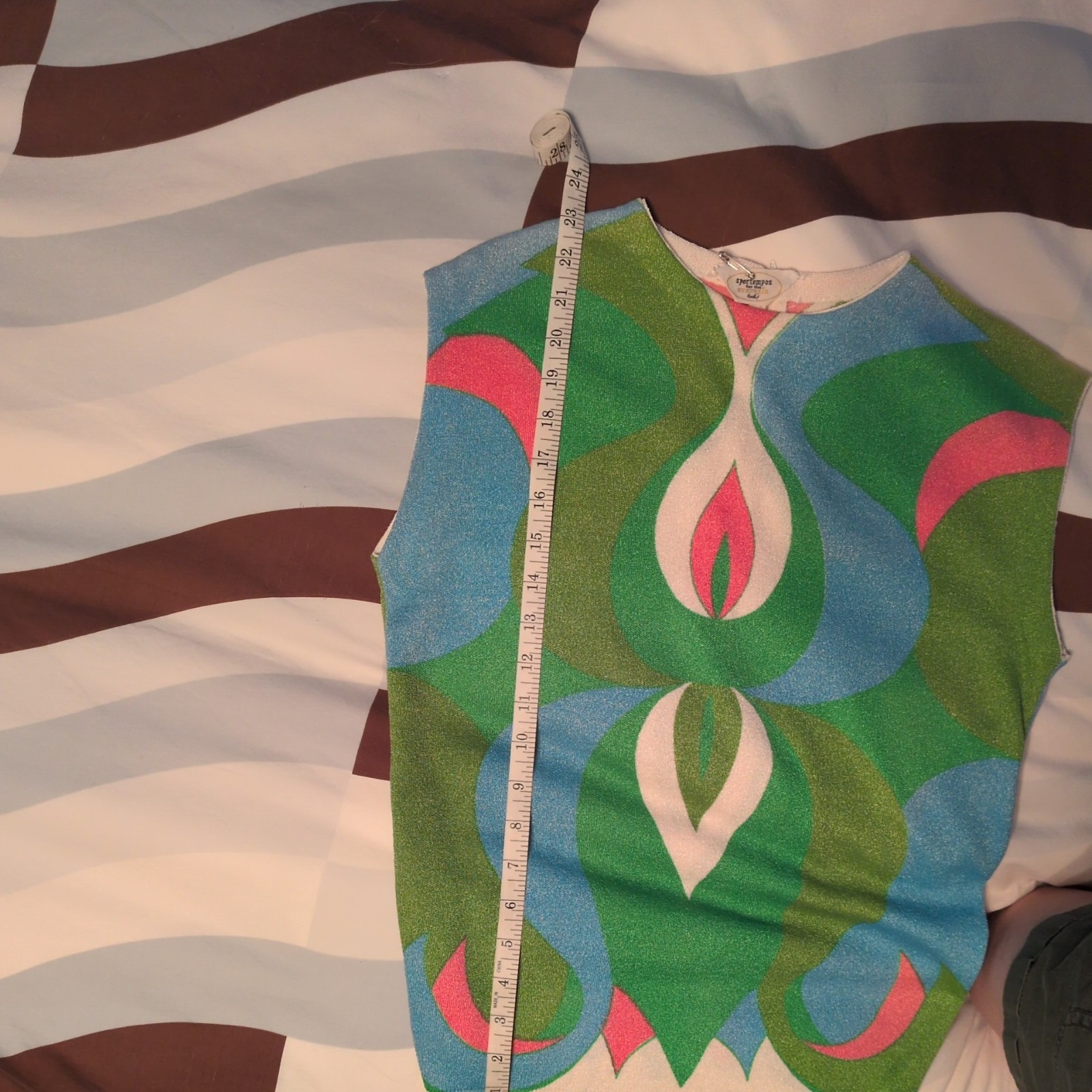 Ladies Sportempo Mod Sleeveless Psychedelic Print Shirt Size M USA Union Made
