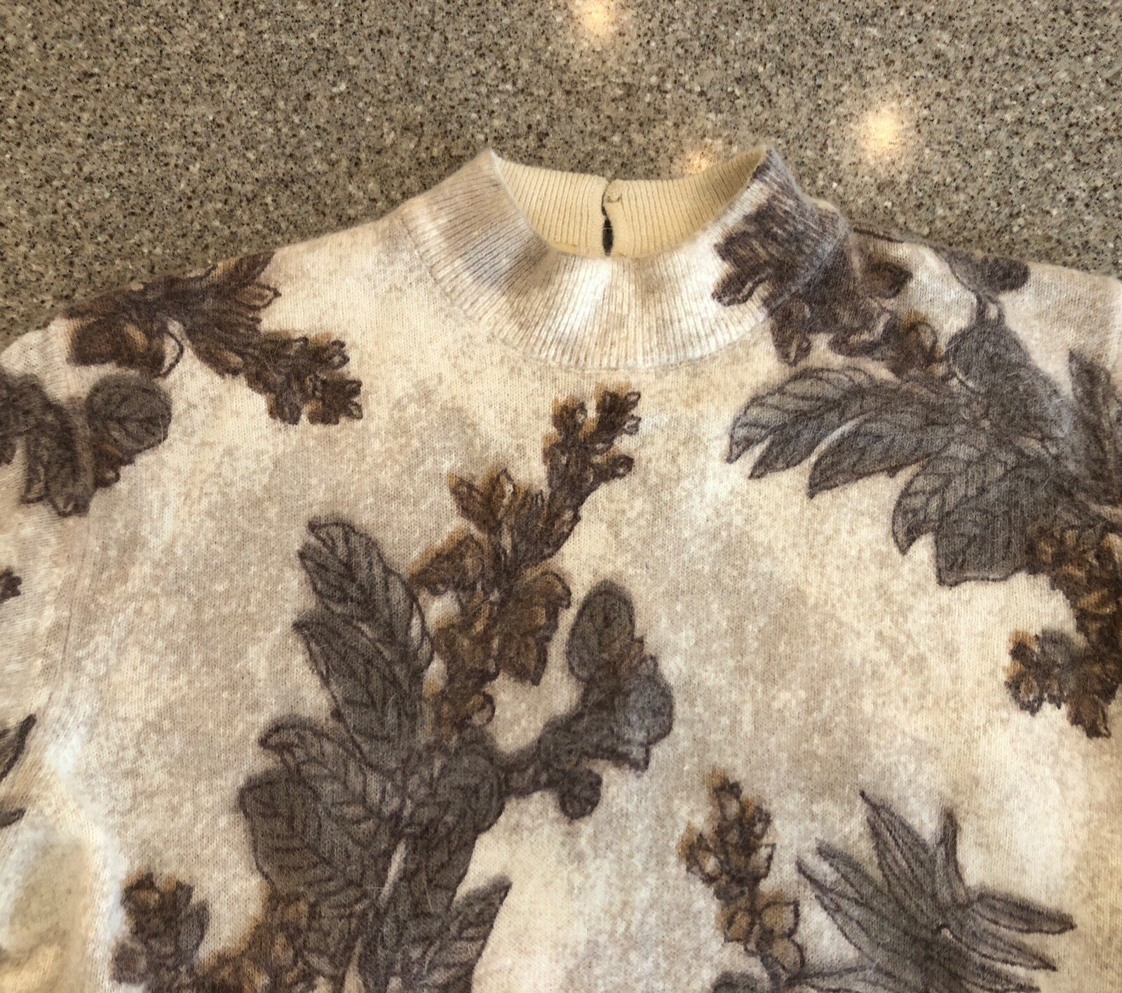 BONNIE BRIAR Italy VTG 60s Wool/Angora Pullover Mock Neck Floral Sweater XS/S