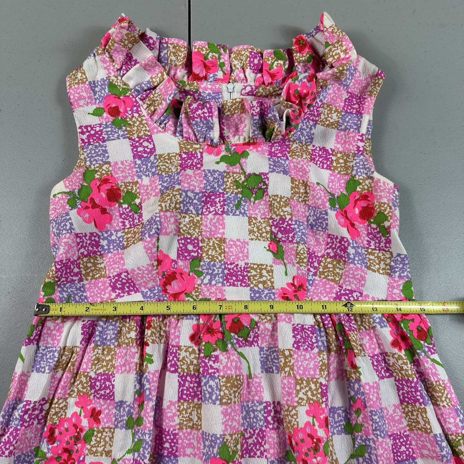 Vintage 1960s Dress Floral Maxi Long Women’s Small XS Colorful Pink Empire Party