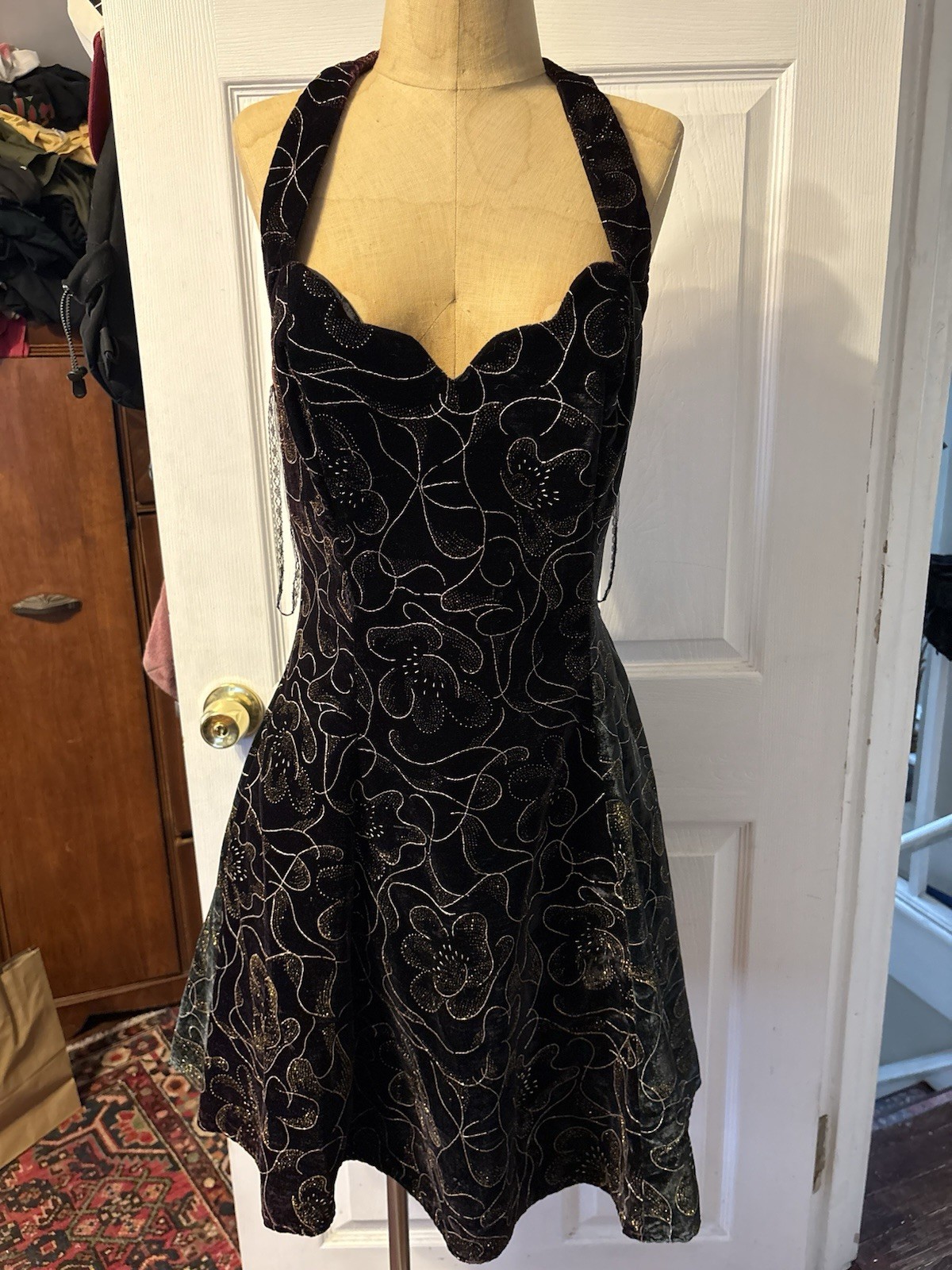 Vintage Marnie West Crushed Velvet Cocktail Halter Dress Women’s