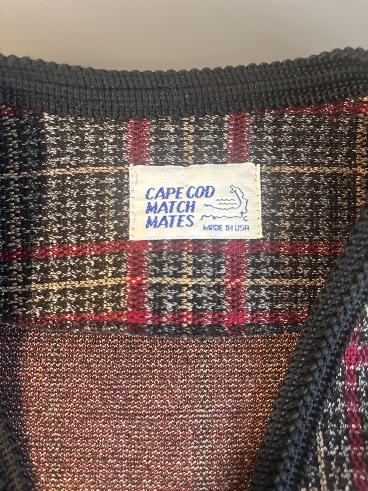 VTG 80s Cape Cod Match Mates Plaid Tweed Jacket Blazer Collarless Red Black M US