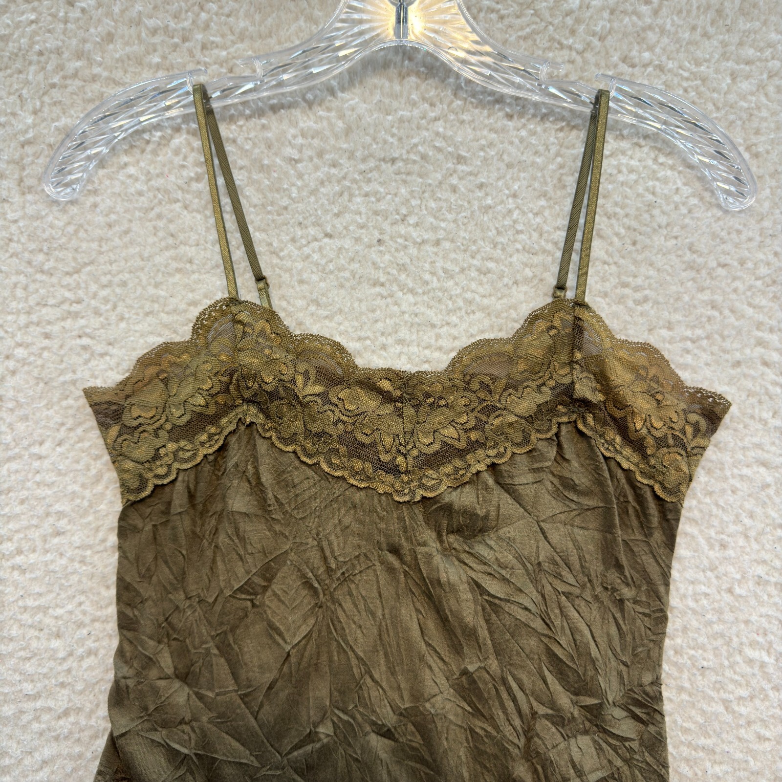 Y2K Vintage Camisole Tank Top XS Small Olive Green Boho Fairy Grunge Whimsigoth
