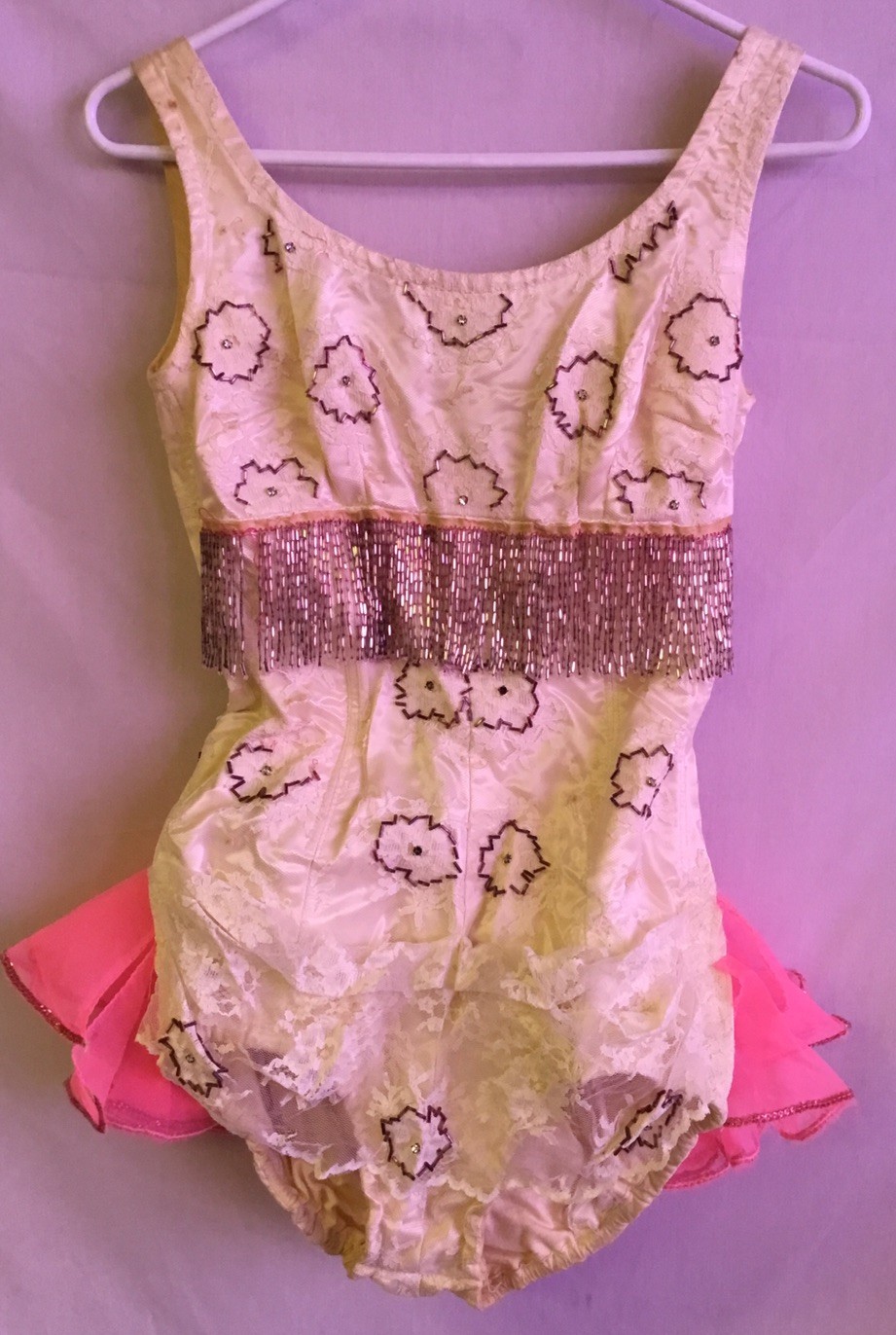 Vintage 1960s White Lace & Cotton Beaded Dance Outfit Play Suit Showgirl