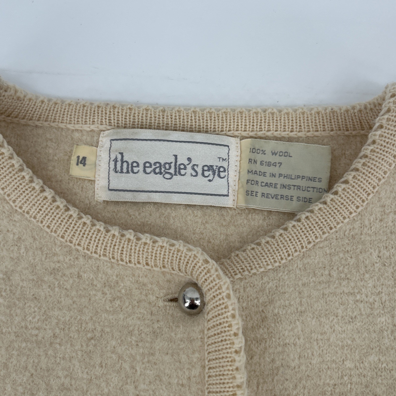Vintage The Eagle’s Eye Boiled Wool Jacket Womens Size 14 Cream Ivory 80s 90s
