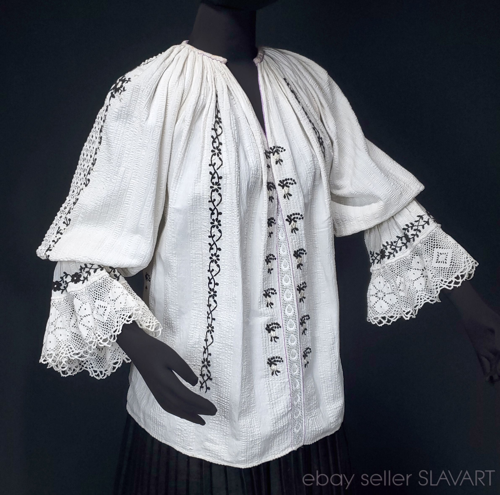 Embroidered Peasant Blouse ethnic folk costume Hungarian Croatian lace stylish