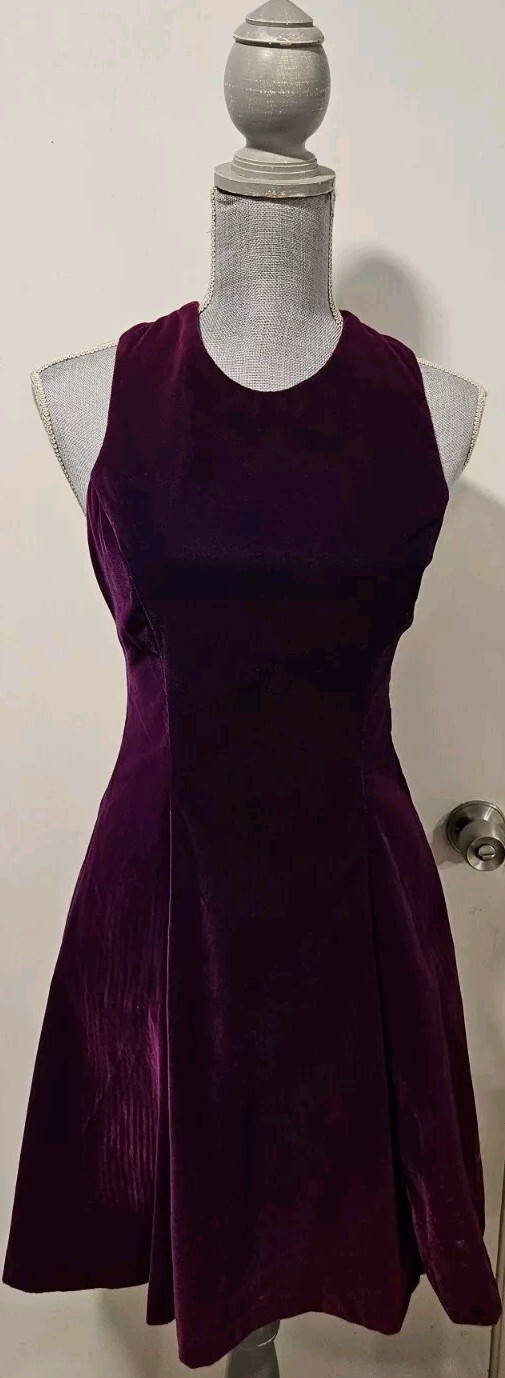 Scarlet Nite Size 5/6 Purple Velvet Mini Dress Chiffon Fit And Flare Vintage 80s