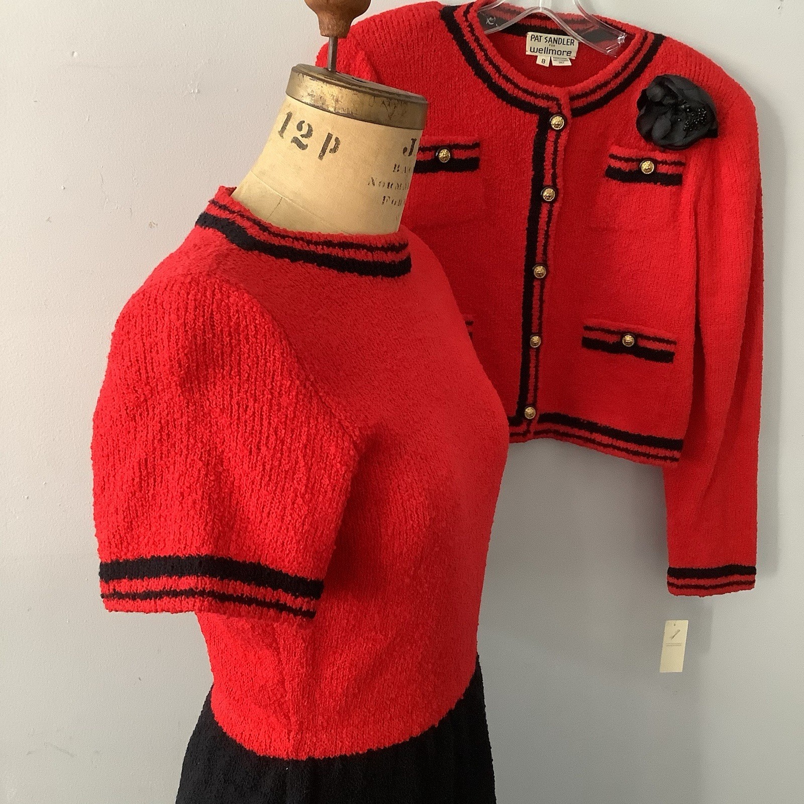 VTG 1980’s Pat Sandler for Wellmore Red BLK. Knit 2pc Dress SZ. 8 MINT Orig. 440