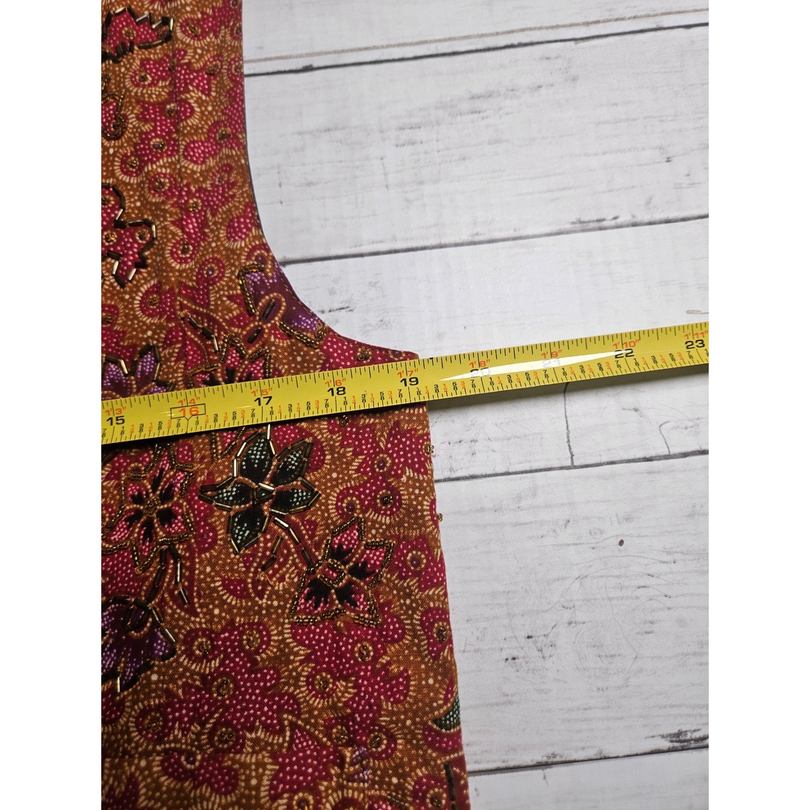 Vintage Theo Beaded Embroidered Floral Vest Boho Cottagecore Size M 90s