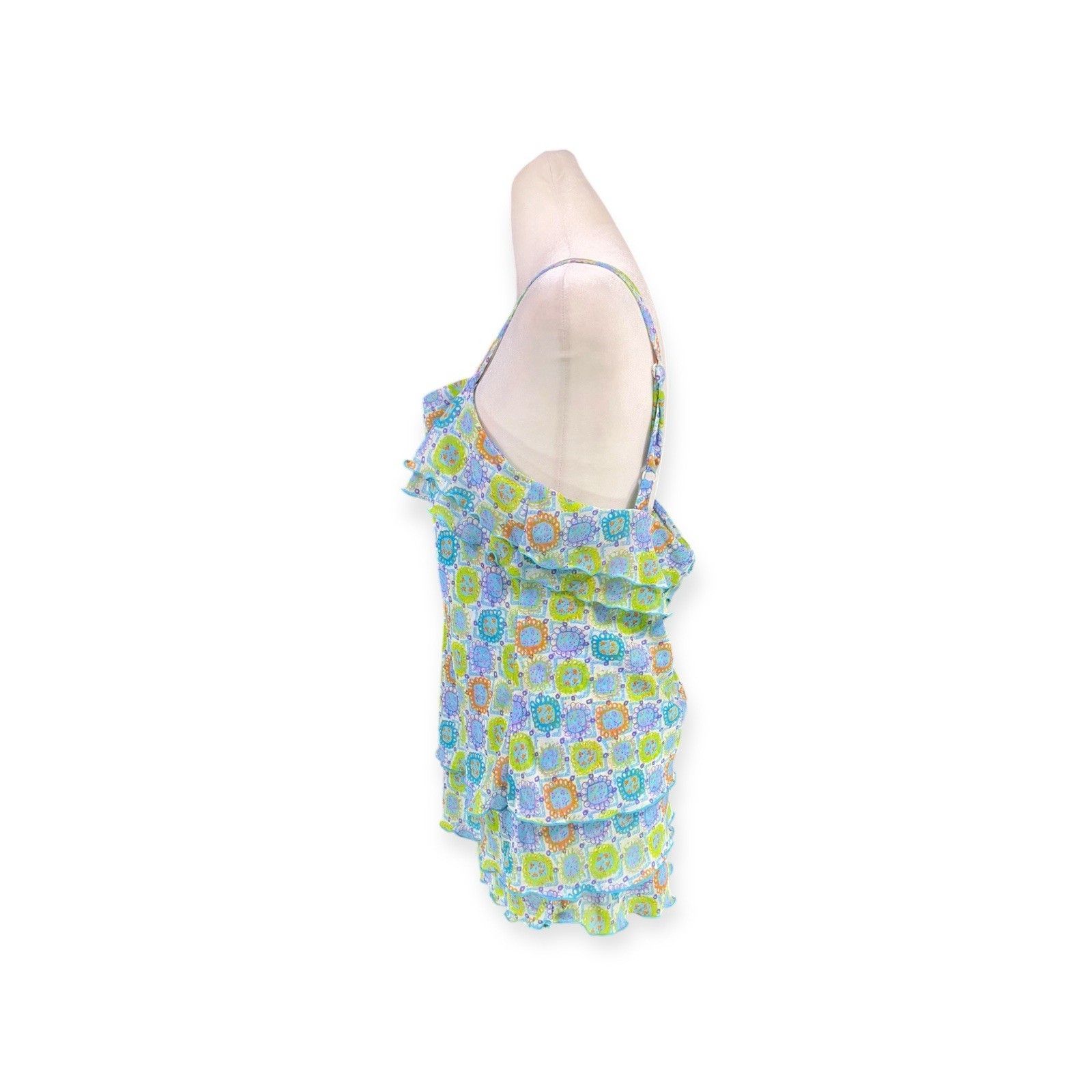 WHIMSICAL FAIRY BLOUSE TIERED RUFFLE CHIFFON SHIRT BLOUSE VTG Y2K FLIRTY FLORAL