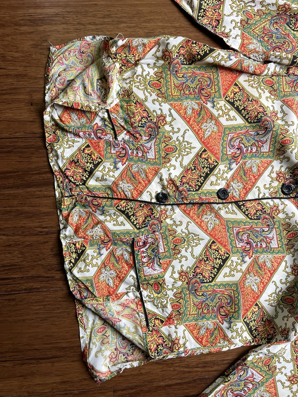 Vintage Mara Kobb Shirt Colorful Print Button Rayon Mandarin Collar 1940’s 50’s