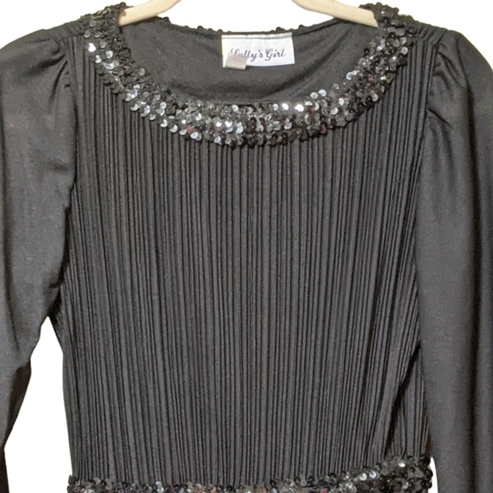 Vintage Sally’s Girl black cocktail event pinup style dress sequins size 6