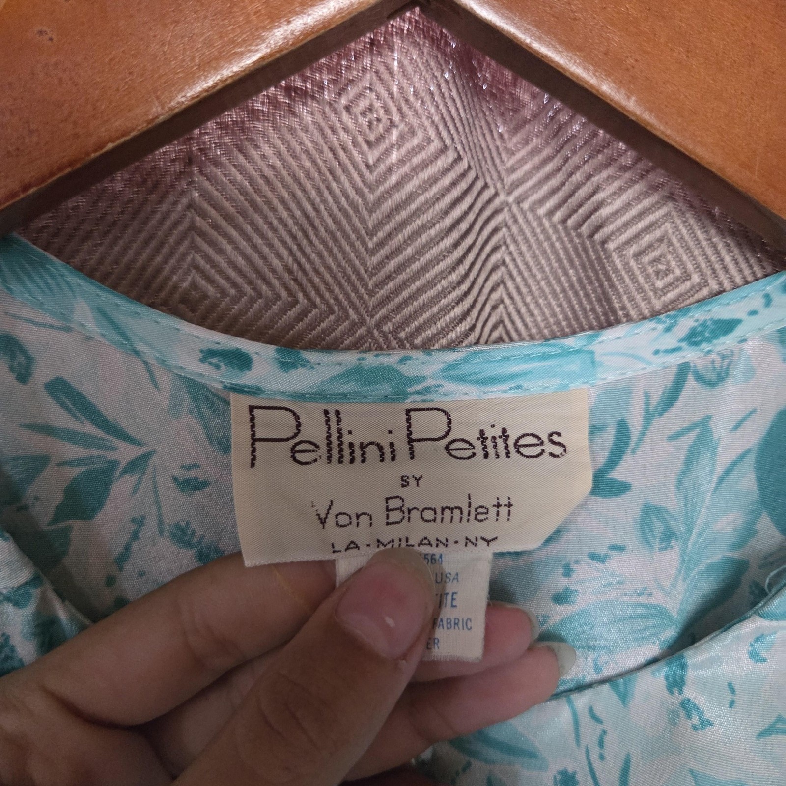 Pellini Petites Von Bramlett Vintage Teal Leaf Print Midi Dress Blue 5/6 Petite