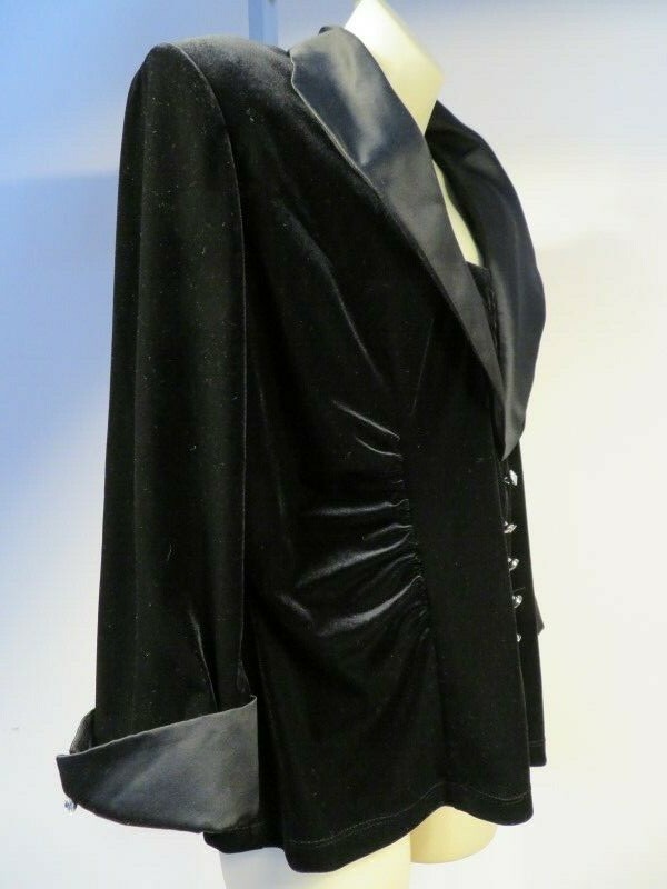 Vintage JR Nites Black Office Velvet Suit Jacket Blouse Top Work Career Goth 12