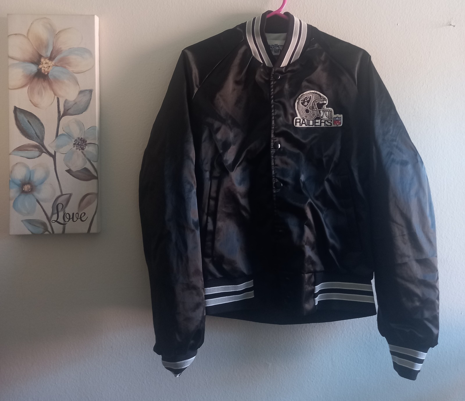 Vintage 80s Bomber Jacket Black With Grey And White Trim