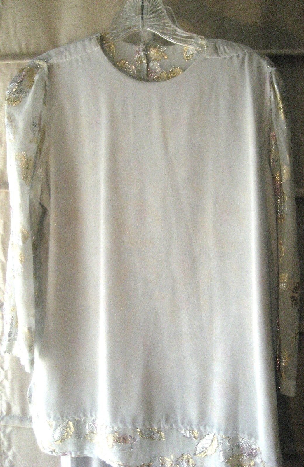 Vintage 1980s Petra Dress Light Grey w/ Silver, Gold, Pink Metallic Threads