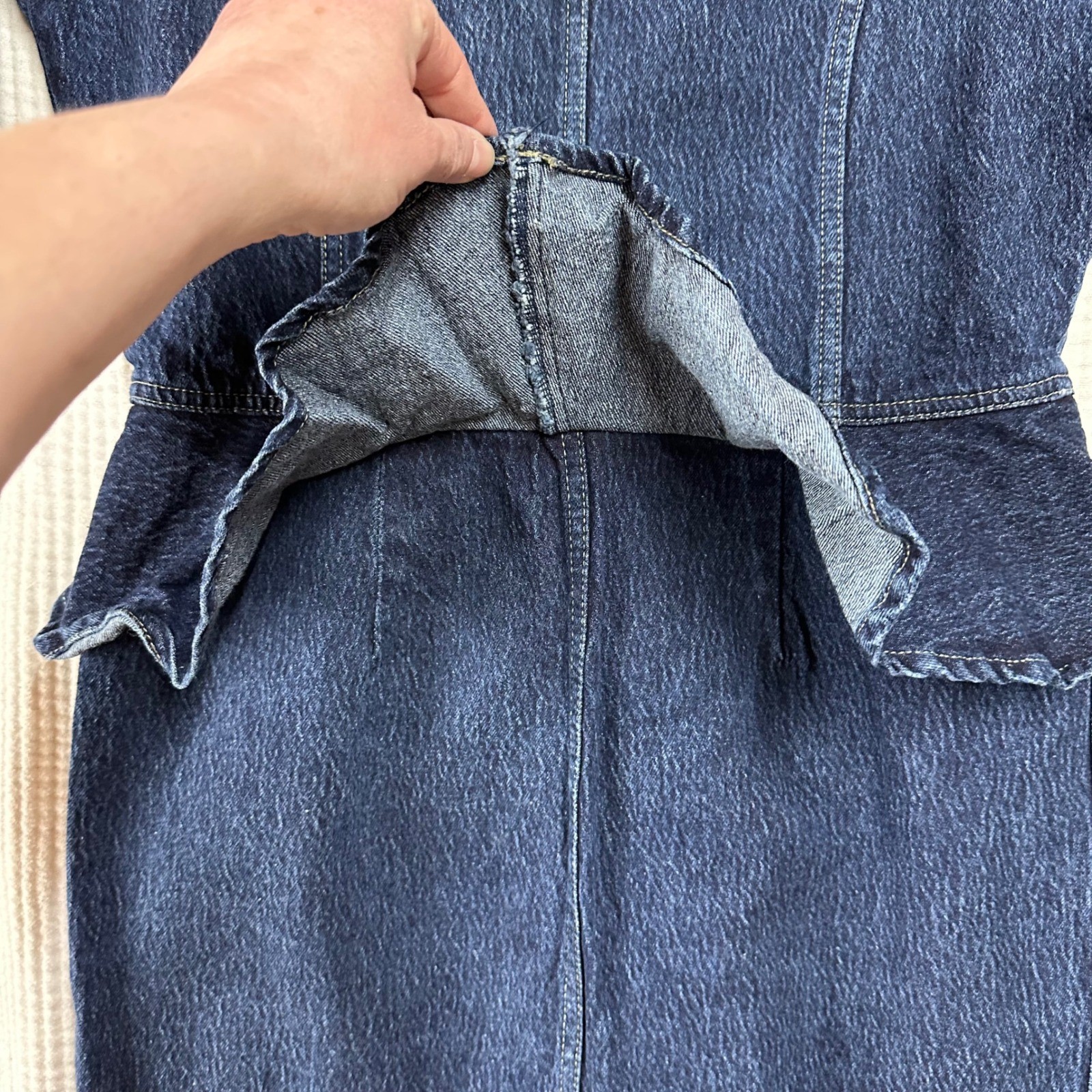 Betsy’s Things 90s VTG Denim Peplum Button Front Midi Dress Dark Wash Blue Sz 7