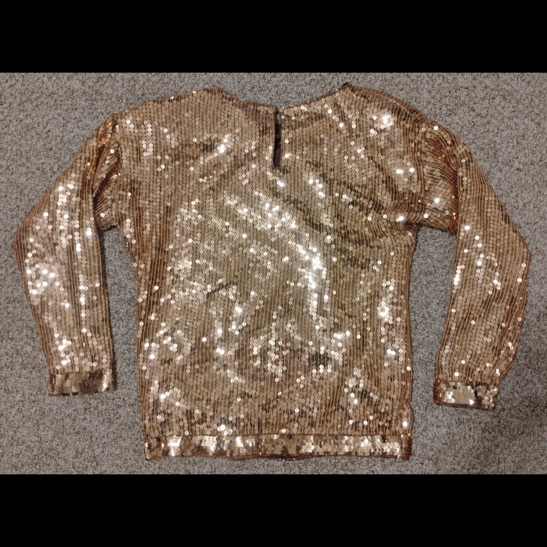 Vintage 1980s Glam Gold Sequin Long Sleeve Silk Blouse Candlelight By Jainson’s