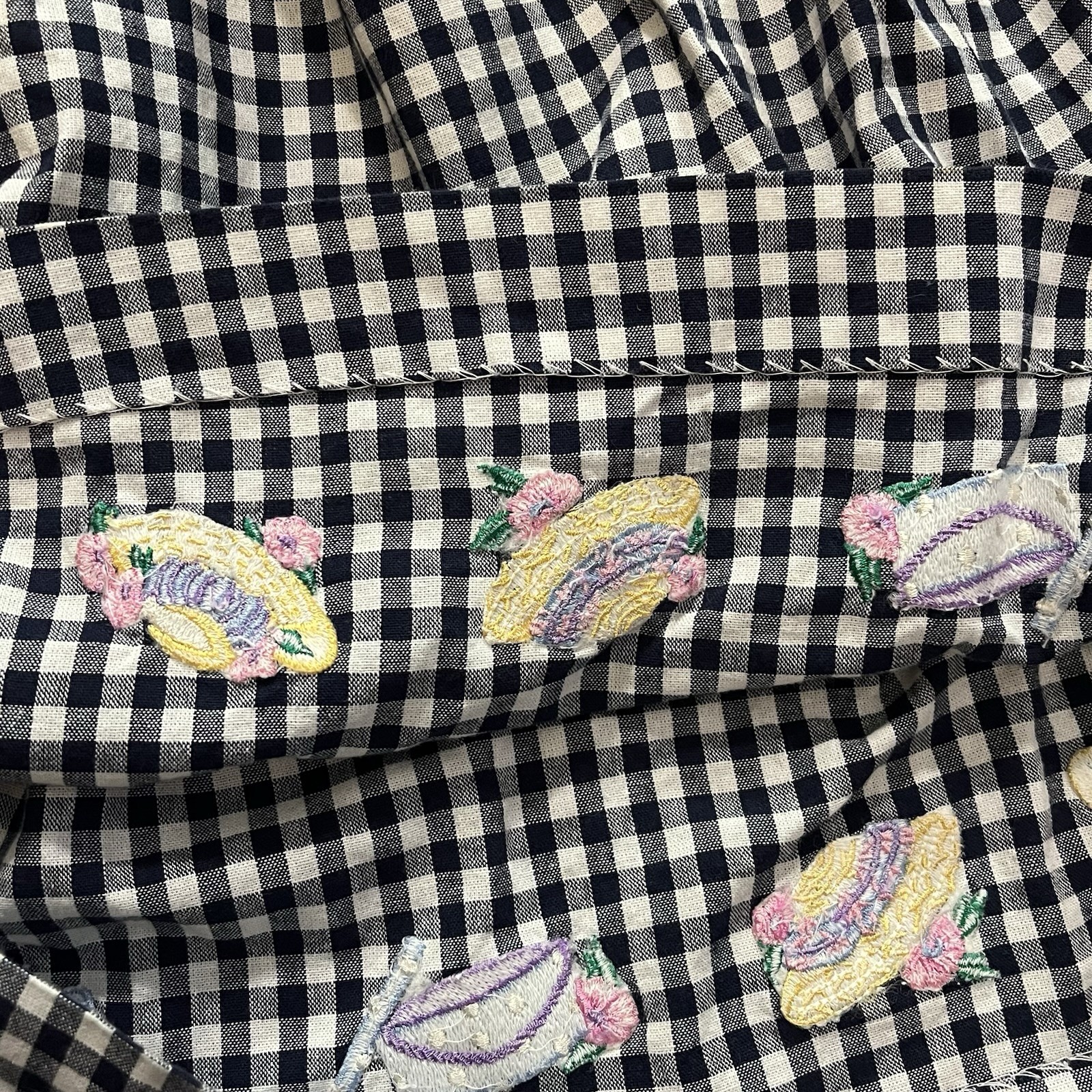 Vintage BECHAMEL Straw Hat Gingham Sweater And Skirt Set Size Large READ DETAILS