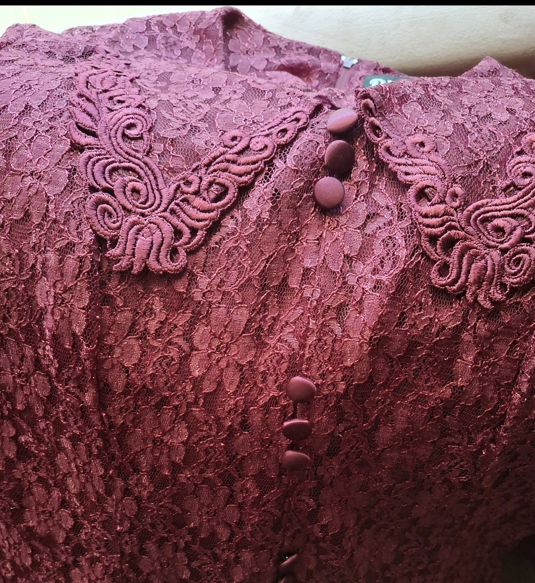 Vintage Cottage Core Dawn Joy Burgundy Lace Corset Back Maxi Dress 6/8/10