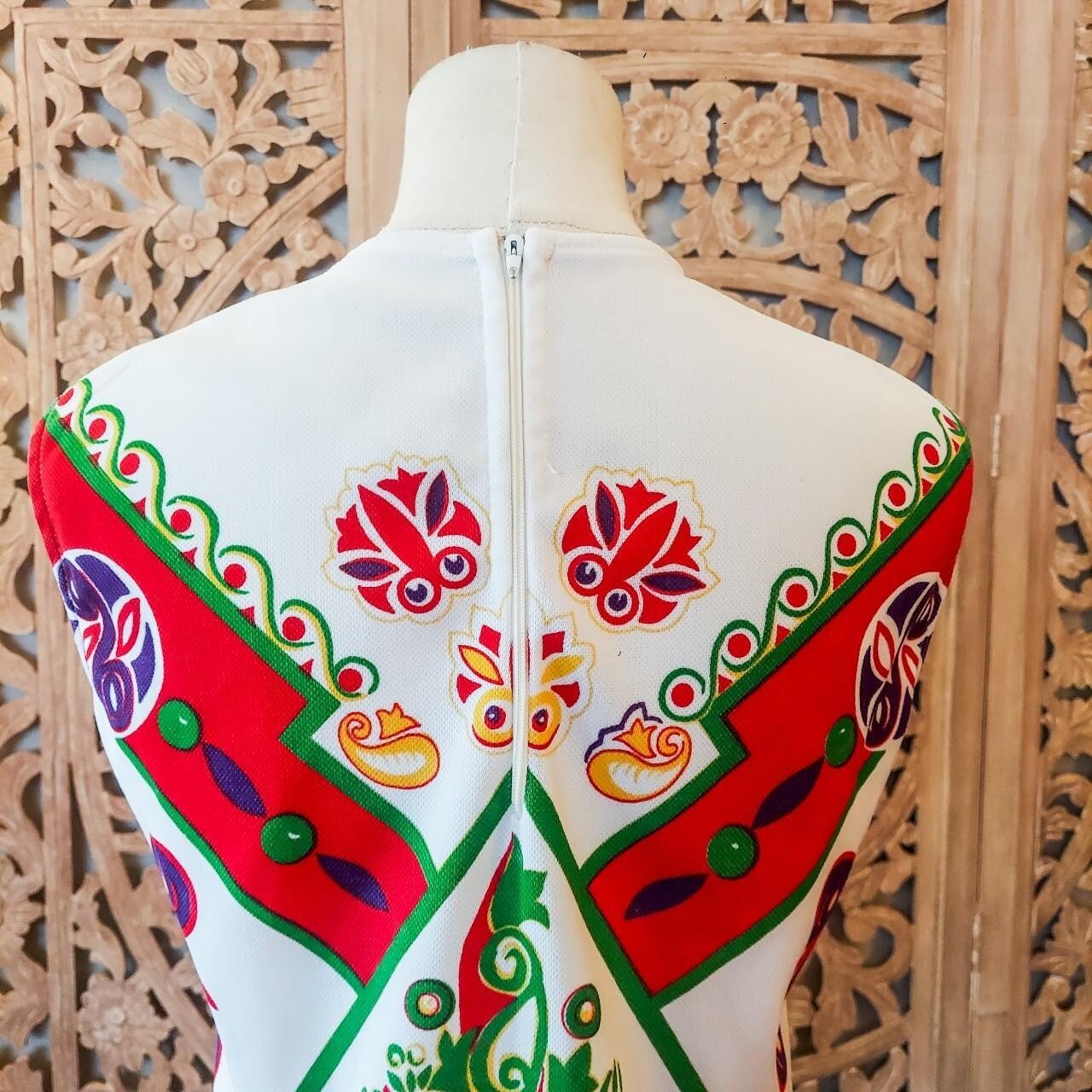 Vintage 1960s Psychedelic Abstract Geometric Sleeveless Top | 60s MCM Midcentury