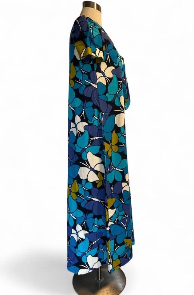 Handmade late 1960s/early 70s Hawaiian cotton barkcloth butterfly maxi dress S/M