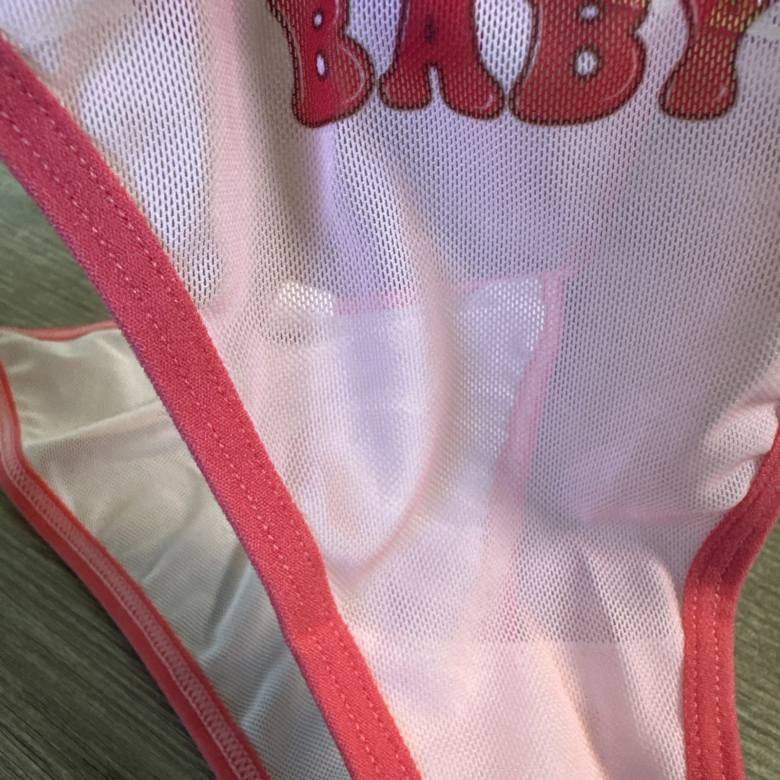 Vtg Kawaii Cute Baby Bows Mesh String Bikini Cheeky Panties Pink Rainbow L