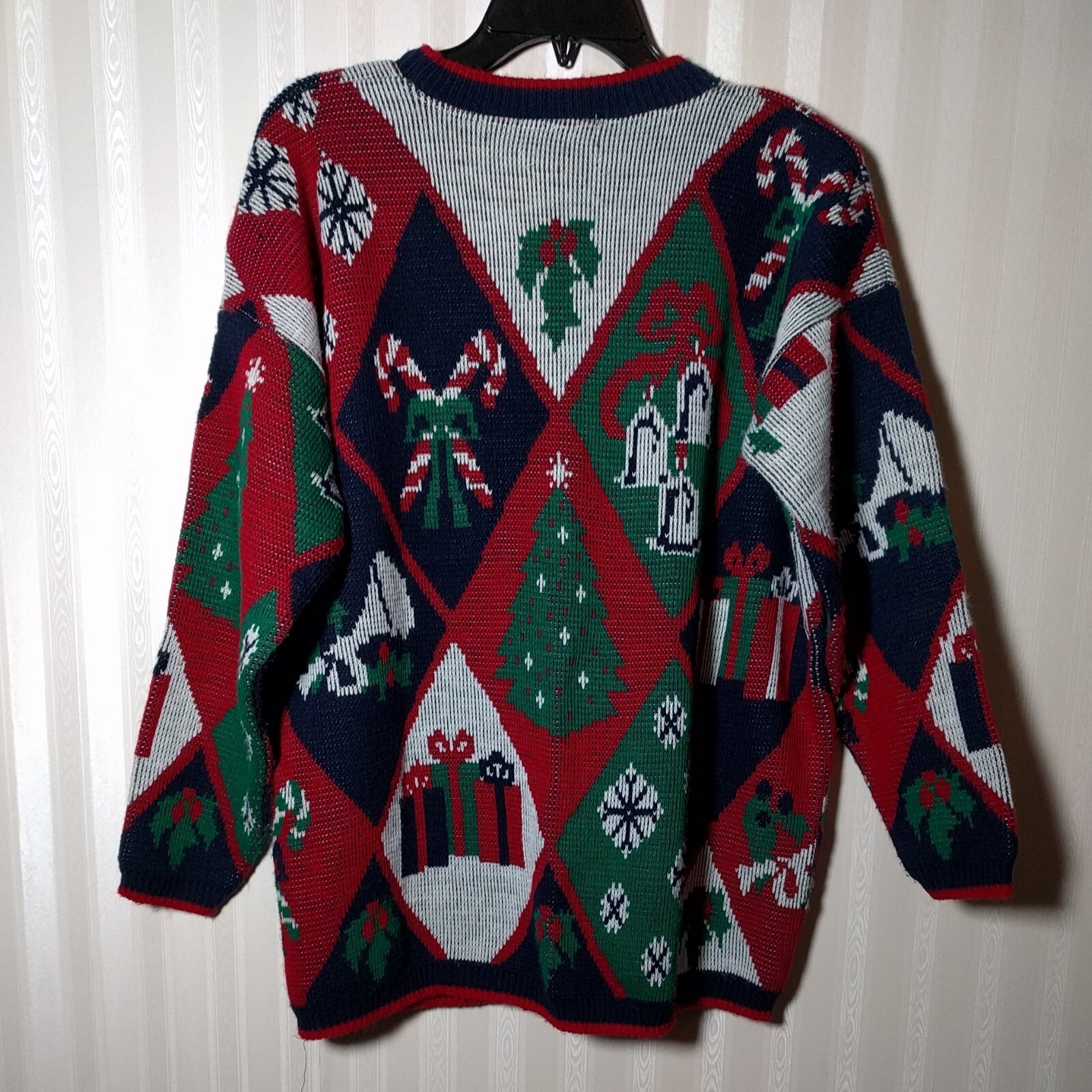 Vintage Ugly Christmas Sweater Sweetbriar Red Green Argyle Size M Crewneck USA