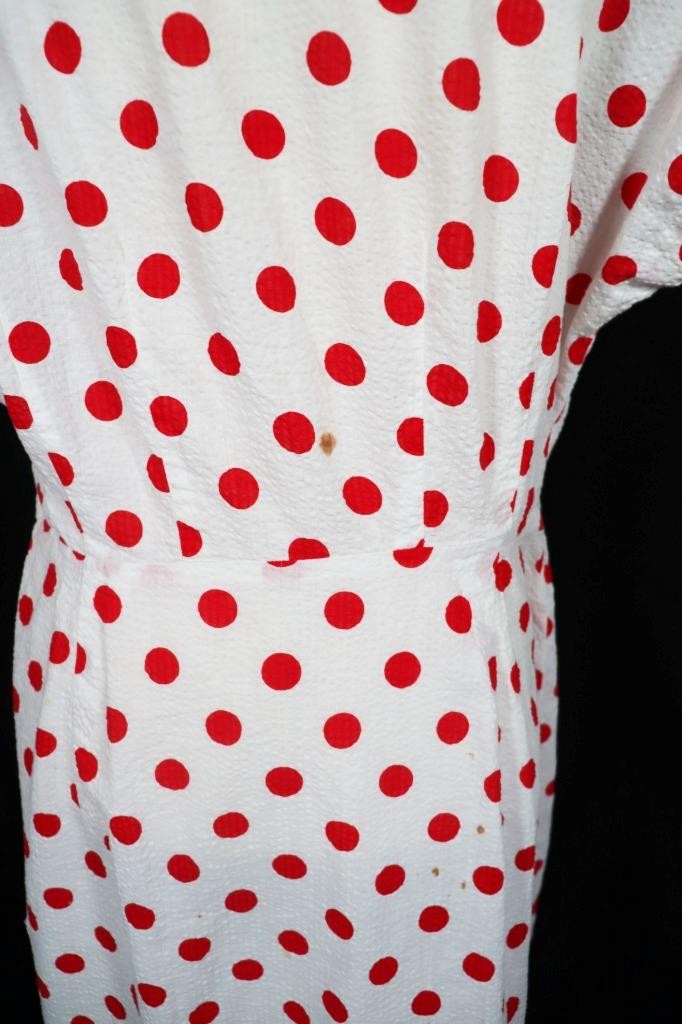 Vintage 1940’s WWII French Red & White Polka Dot Waffle Cotton Dress Plus Size