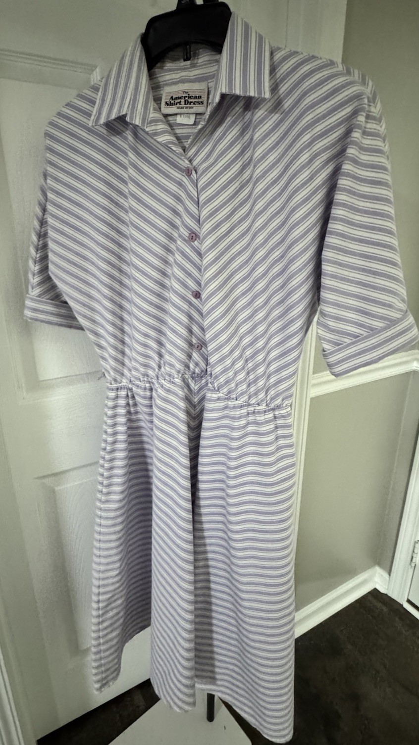 The American Shirt Dress Vintage 80’s Lavender White Stripe Size 11/12 USA