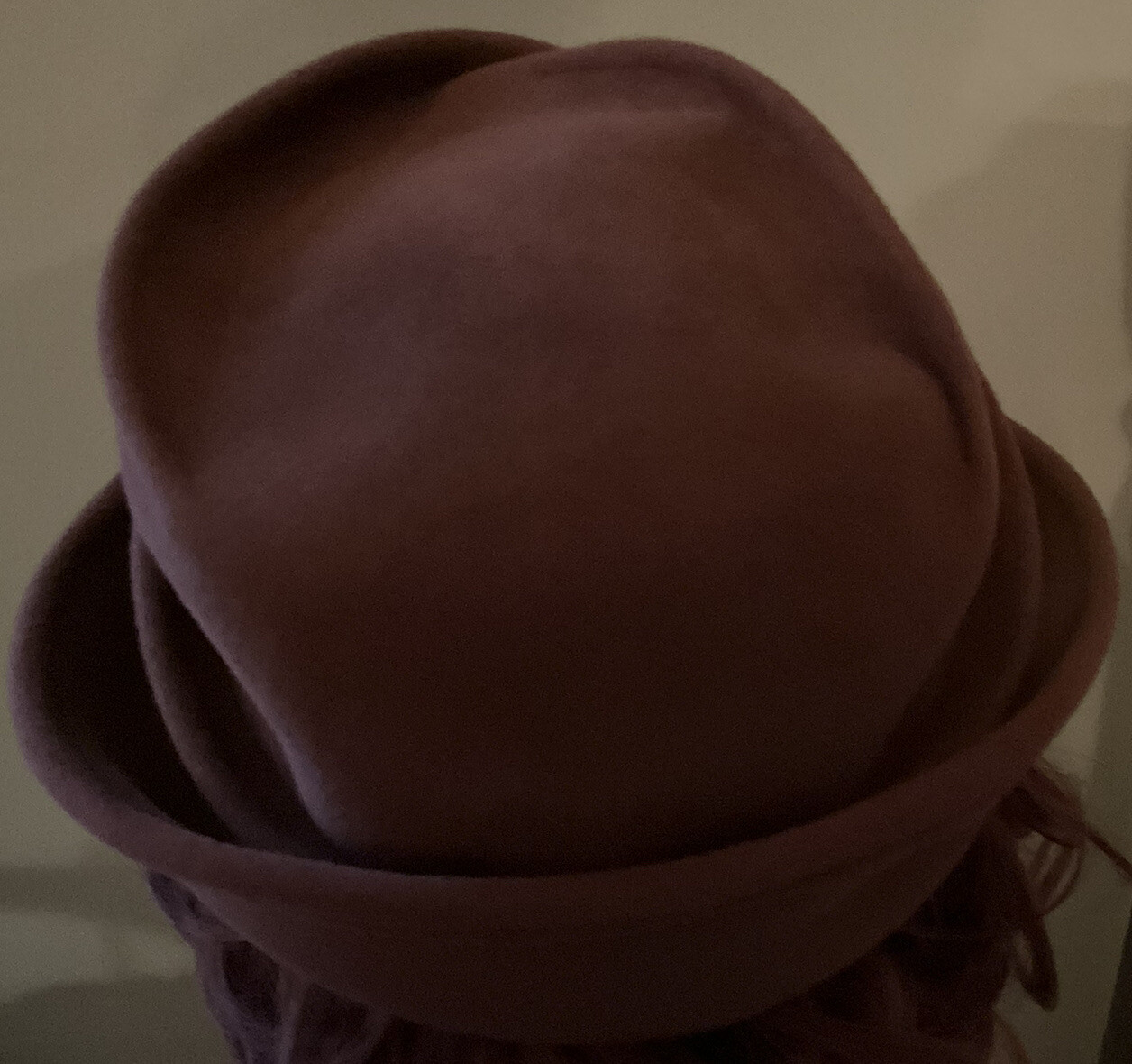 Hat Fedora style by Suzette Art Couture Wool EUC Taupe Tan Beaded