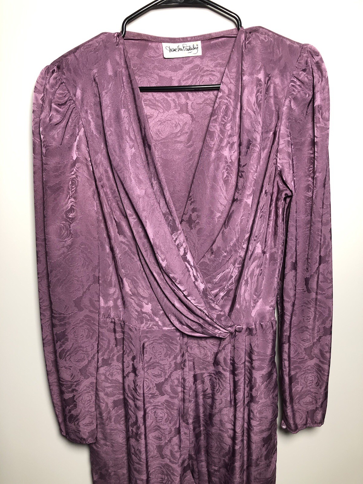 Vtg 70s Diane von Furstenberg Mauve/Purple Jacquard Jumpsuit Sash Belt