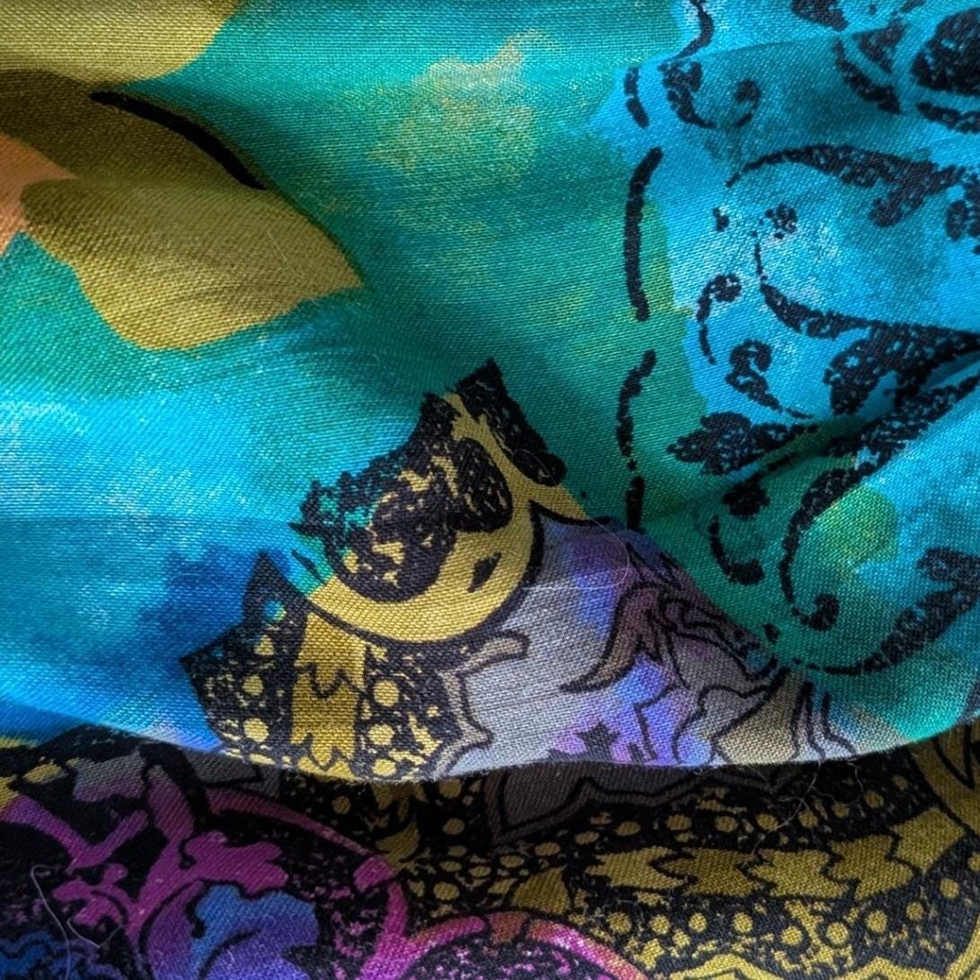 Hippie Festival Boho Tie Dye Floral 80s Patchwork Y2K Retro Purple Teal M Skirt