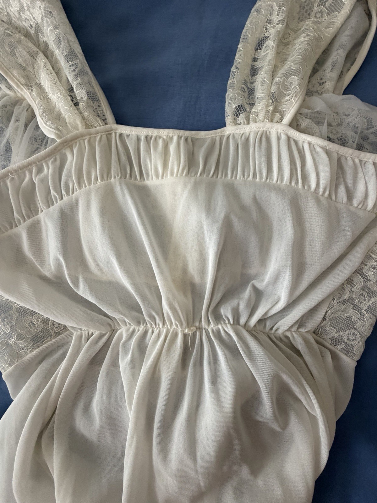 VTG Ladies Bridal Sheer Nightgown White Lace Fairie Cottagecore Small