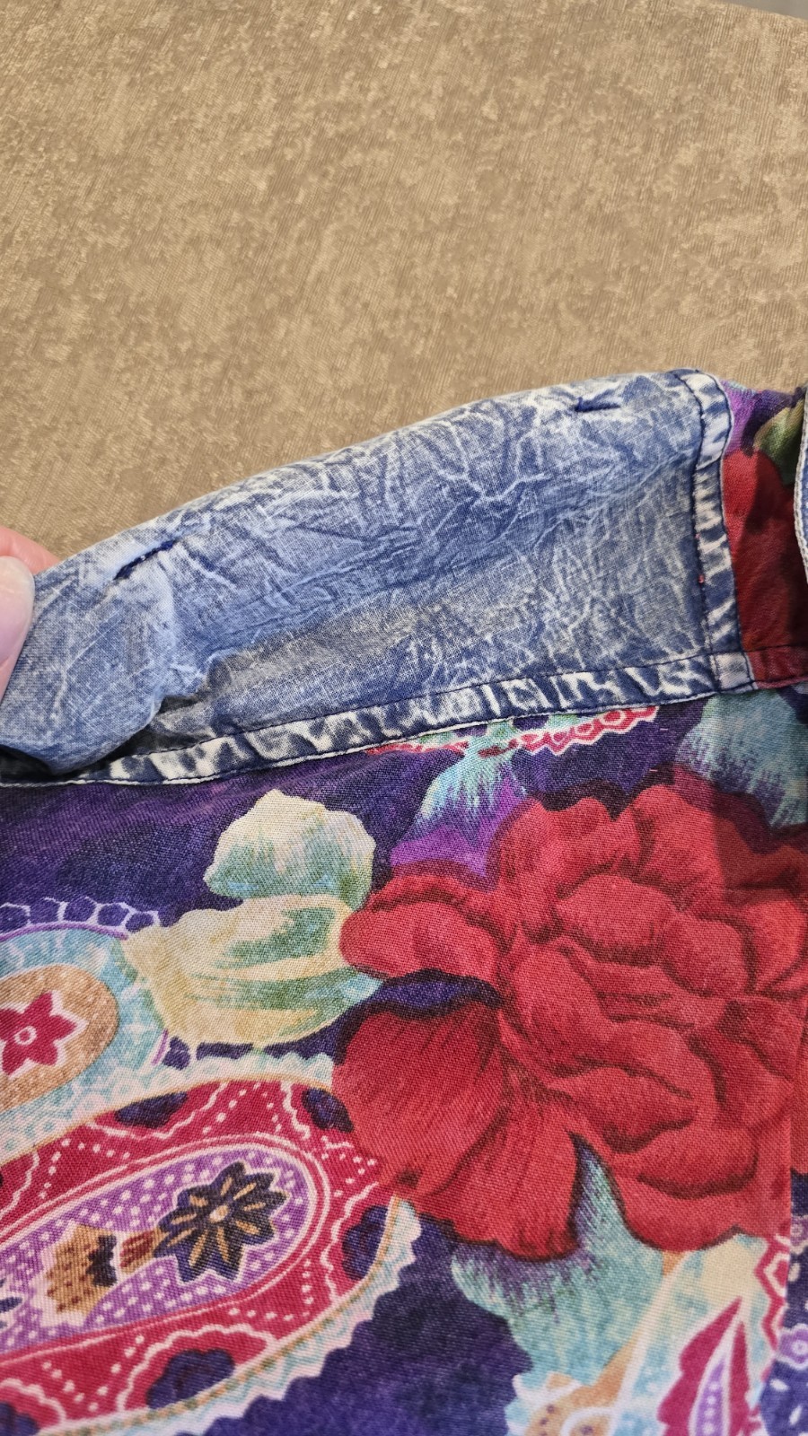 Vintage Something Different Button Down Top Shirt Floral Denim Pattern Size M