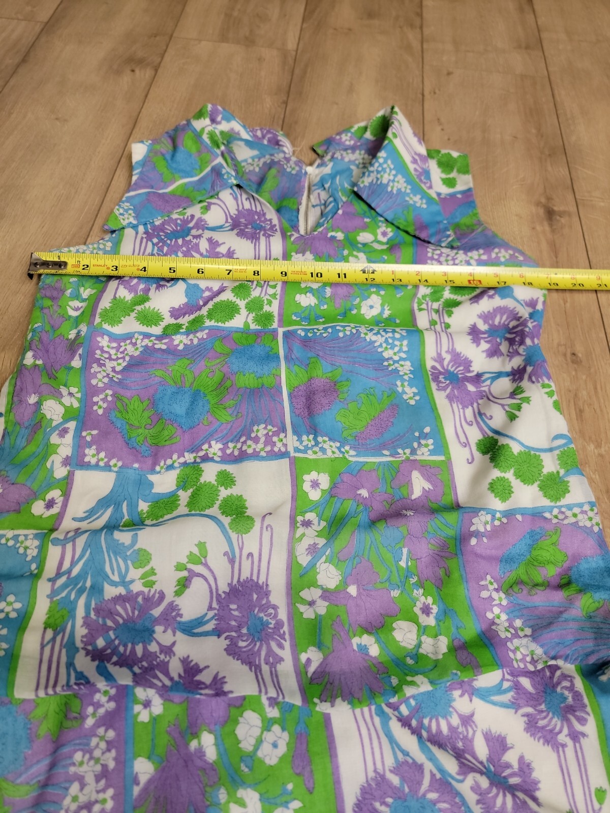 VTG ILGWU Psychedelic Green And Purple Floral Hippie Mod Gogo Retro Dress