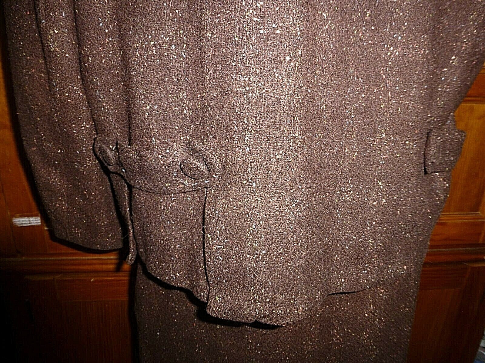 VTG 60s CASHMERE WOOL SILK Brown Jackie O dress Jacket Blazer Skirt SUIT L XL