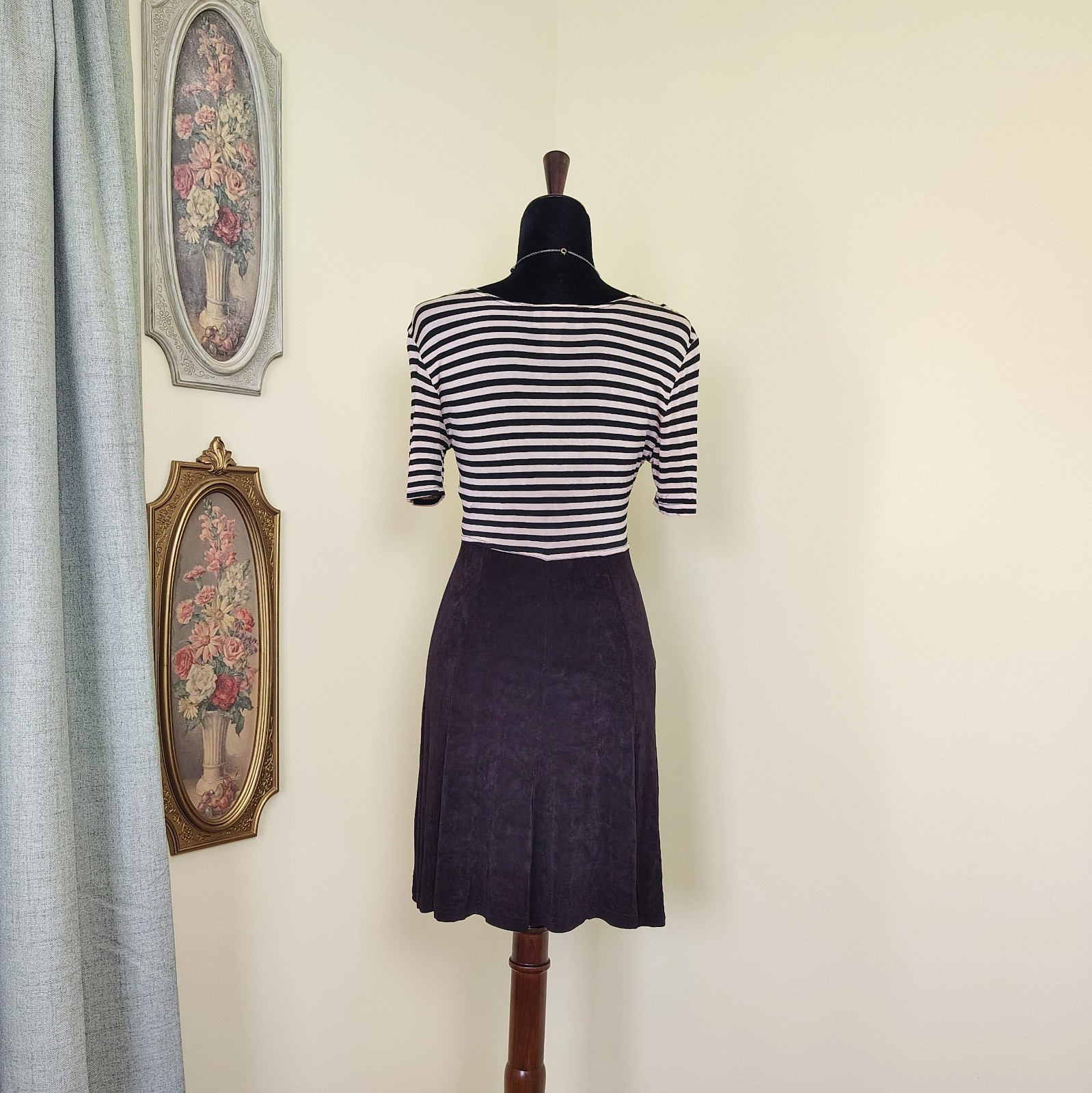 Vintage 90s Cream & Black Striped POSSESSED Slinky Grunge Skater Mini Dress